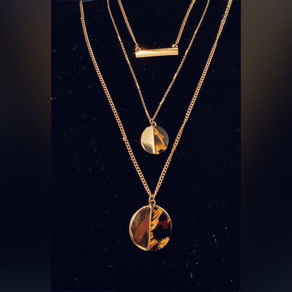 Nine West Jewelry - Nine West Gold Triple Layered Necklace with Cheetah Animal Print pendant